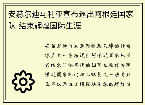 安赫尔迪马利亚宣布退出阿根廷国家队 结束辉煌国际生涯
